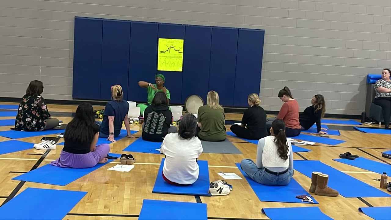 Basketball gym sound bath setup 