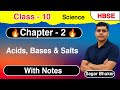 Acids Bases and Salt || HBSE Class 10 Science Chapter 2 One shot Explain with Notes || Haryana Board