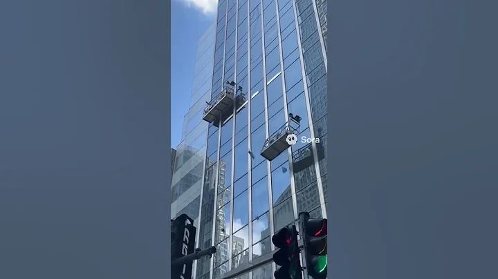 AI Simulation: Window Cleaning Gondola on Skyscraper 🏙️🧼 #AIsimulation #CGI #AImade #shorts