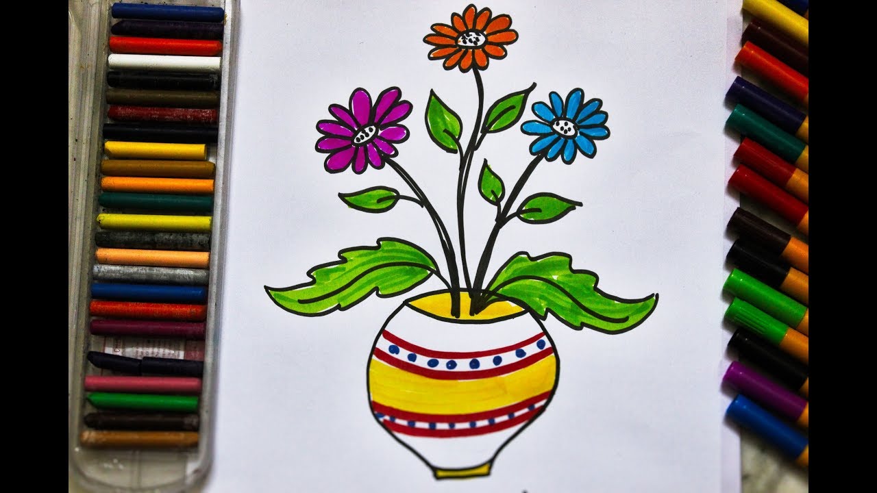 Featured image of post Flower Pot Drawing With Colour For Kids - The best charcoal pencil drawing tutorial of a flower pot.