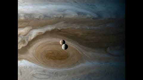 IO and Europa pass in front of Jupiter (Images by Cassini)