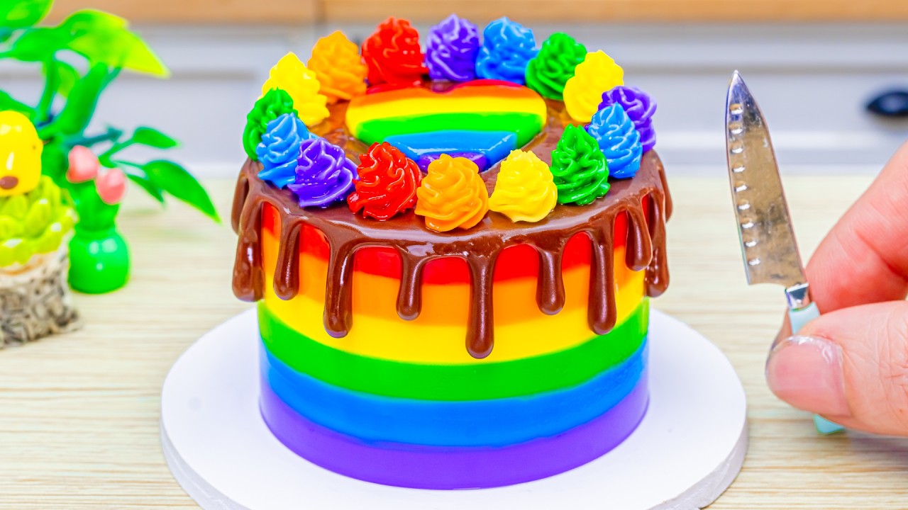 Mini Rainbow Cake Recipe With Chocolate 🌈 Satisfying Miniature Rainbow ...