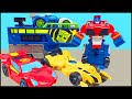 Transformers rescue bots optimus prime racing trailer bumblebee sideswipe racers playskool heroes