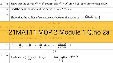 21MAT11 | MQP 2 (question no 2a) | Module 1 | Angle between the Curves | Orthogonal Curves