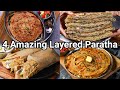 Lachhedar Masala Paratha 4 Ways - Layered Paratha Recipes | Multi Layered Stuffed Paratha Recipes
