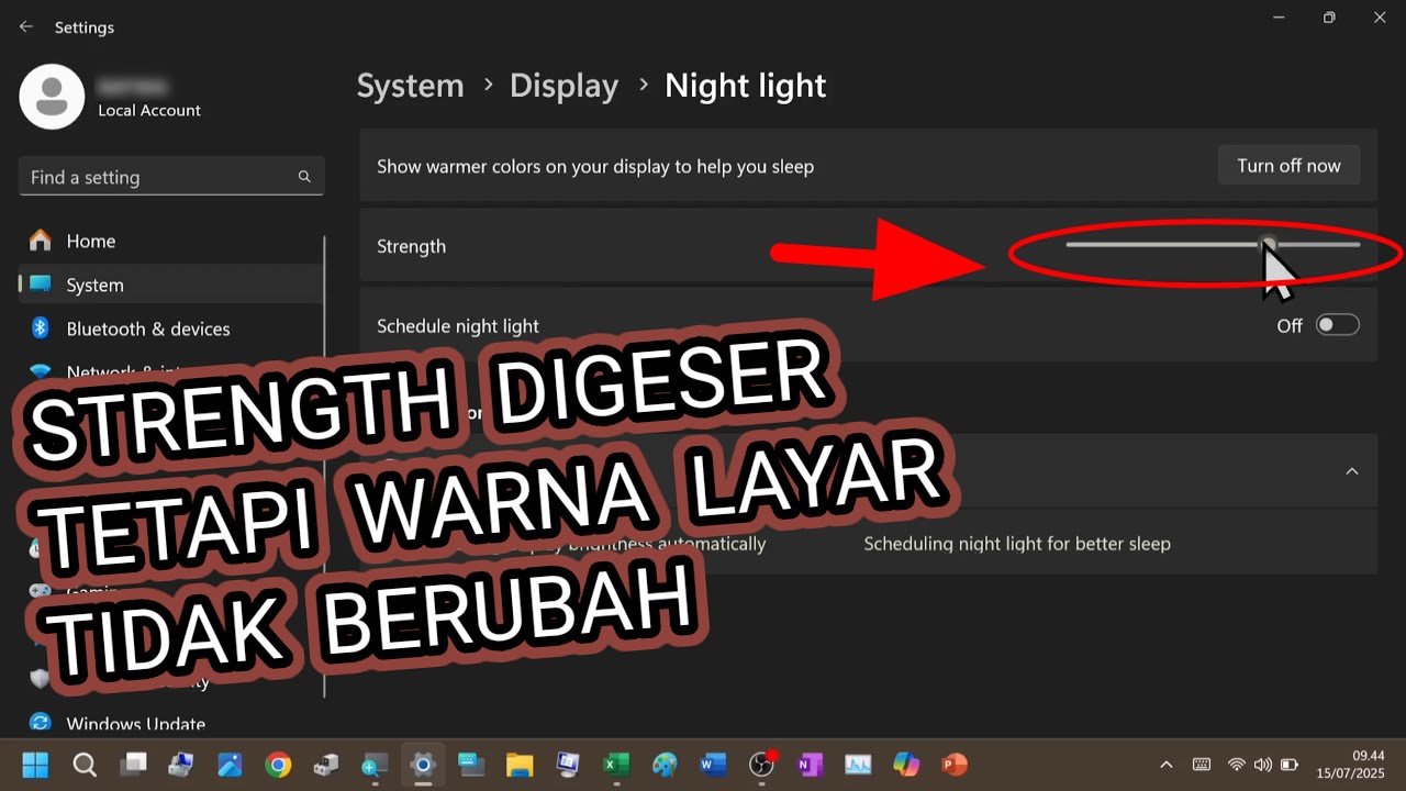 Solusi Strength di Night Light Tidak Berfungsi - Digeser Tetapi Warna Tidak Berubah (Windows 11)