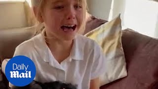 Little girl's cute reaction after being surprised with new puppy