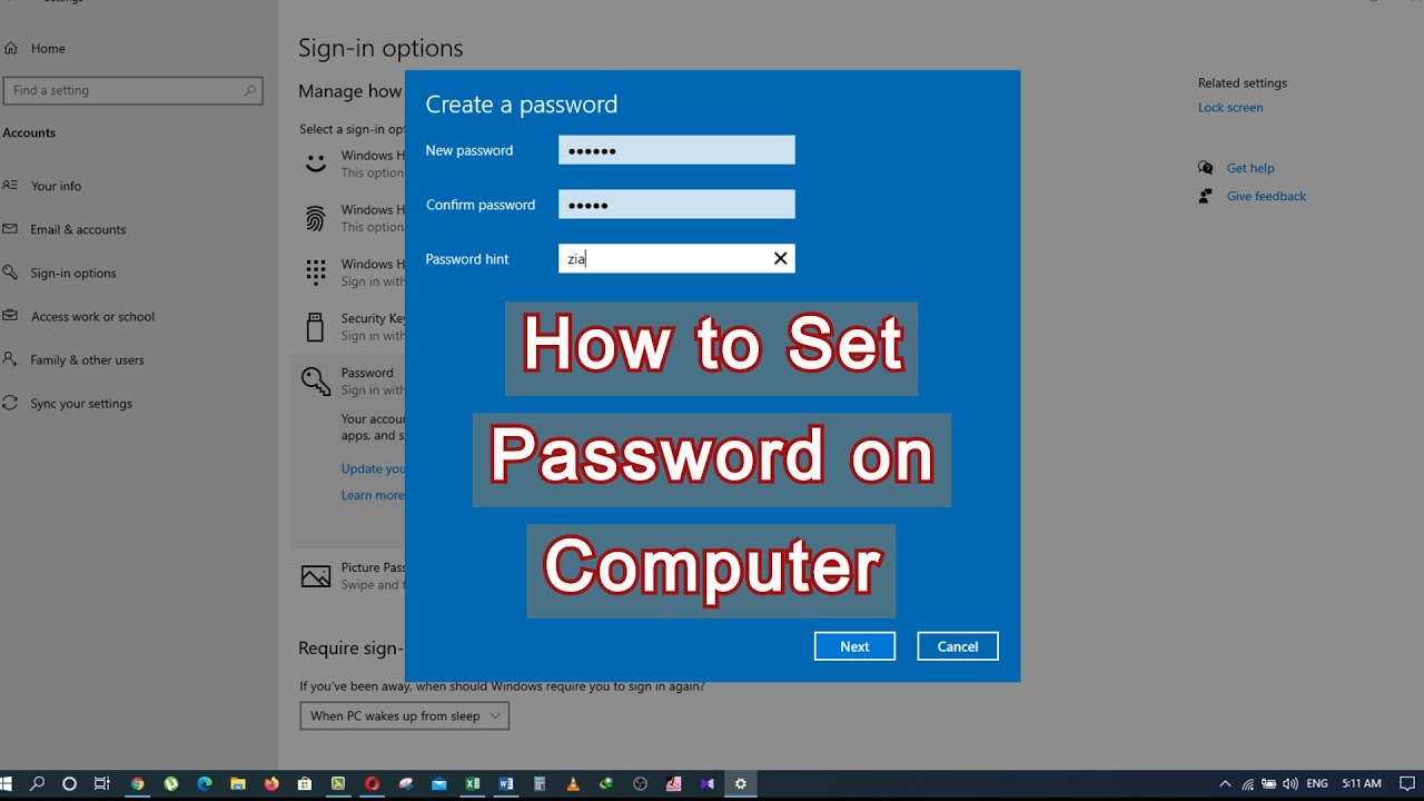ตั้งรหัส win10  Update  How to set password on Laptop || Computer || Windows 10|| How To Change Password In Windows 10, 2020