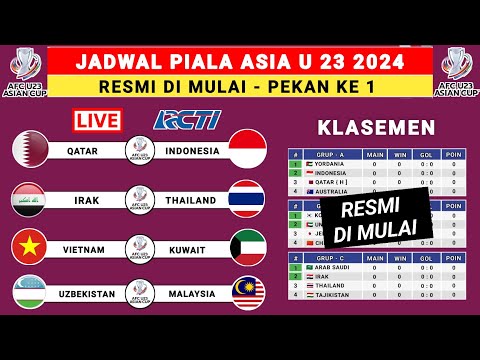 RESMI! Jadwal Piala Asia U 23 2024 Pekan Ke 1 - Indonesia vs Qatar - Klasemen Piala Asia U 23 2024