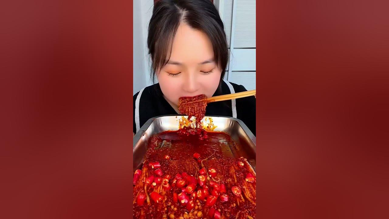 Asmr Mukbang, Show Eating Enoki Mushrooms With Chilli Flavor Spicy Yummy Yummy