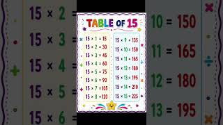 Multiplication Table of 15 l Table of 15 l 15 ka Pahada #maths #education #viral #shorts #video #gk