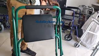 Mobilitykart Aluminium Folding Walker With Seat And 2 Wheels Light Weight Foldable