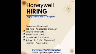 Honeywell Recruitment for Application Engineer | Any Graduate 🧑‍🎓 #shorts #short #job #jobs #tech