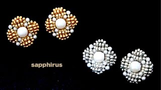 【ビーズステッチ】クローバーモチーフのイヤリング🍀作り方　Beaded earrings/Tutorial/a four leaf clover/seed beads/pearls
