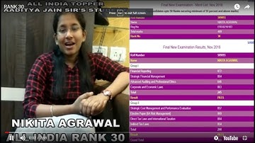 ALL INDIA CA TOPPER RANKHOLDER 30TH NOV 2018 ICAI EXAM AADITYA JAIN SFM