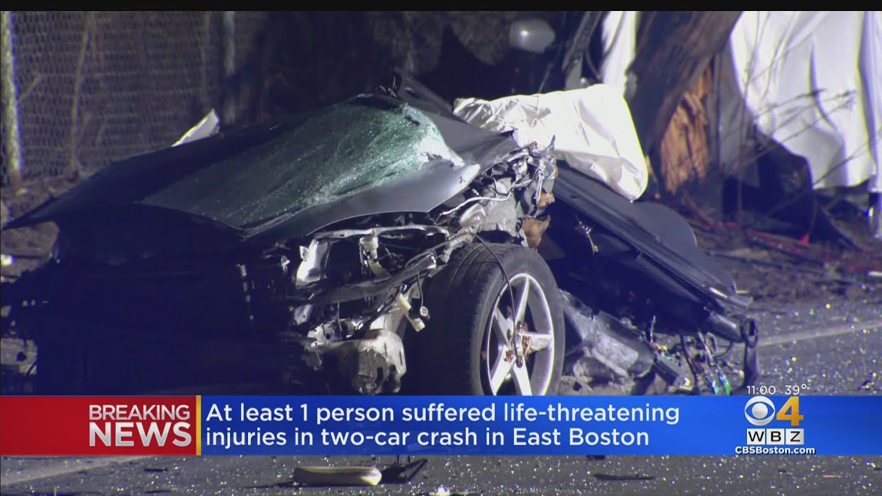 Car Split In Half After Crash In East Boston - YouTube