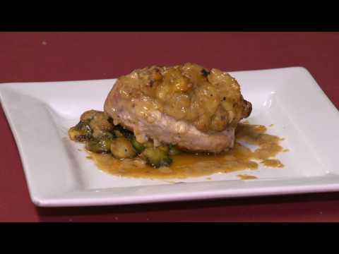 Pan Roasted Boneless Pork Loin Stuffed with Fuji Apple and Blue Cheese