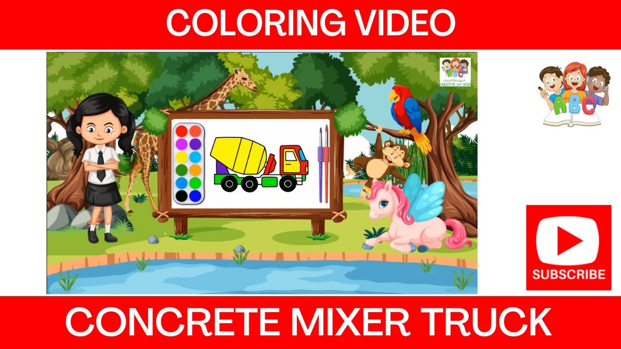 Concrete Mixer Truck Drawing, painting and coloring for kids & Toddlers  Drawing Basics 