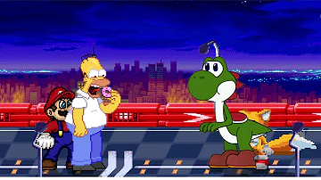 (M.U.G.E.N Request) Homer X and Super Mario ZM vs Barbftr Yoshi and Tails