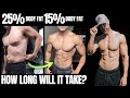 How long from 25 to 15 body fat  calories  summer shredding