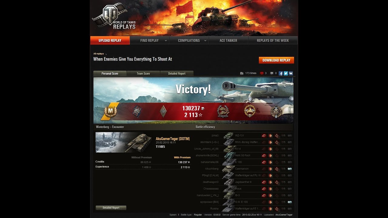 WoT 0.9.6: T110E5 10.500+ dmg, Top Gun, Ace Tanker, 1409 exp - Winterberg