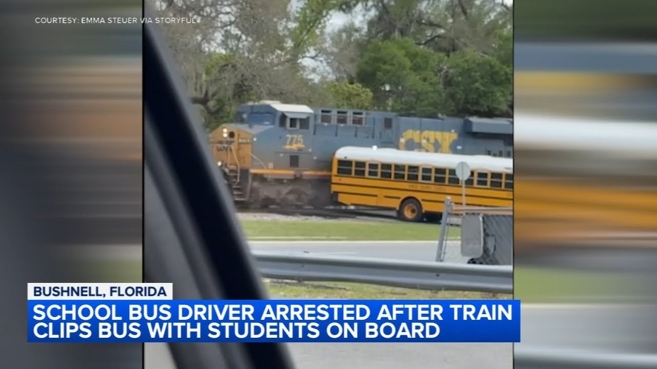School bus driver arrested after train clips bus with students on board ...