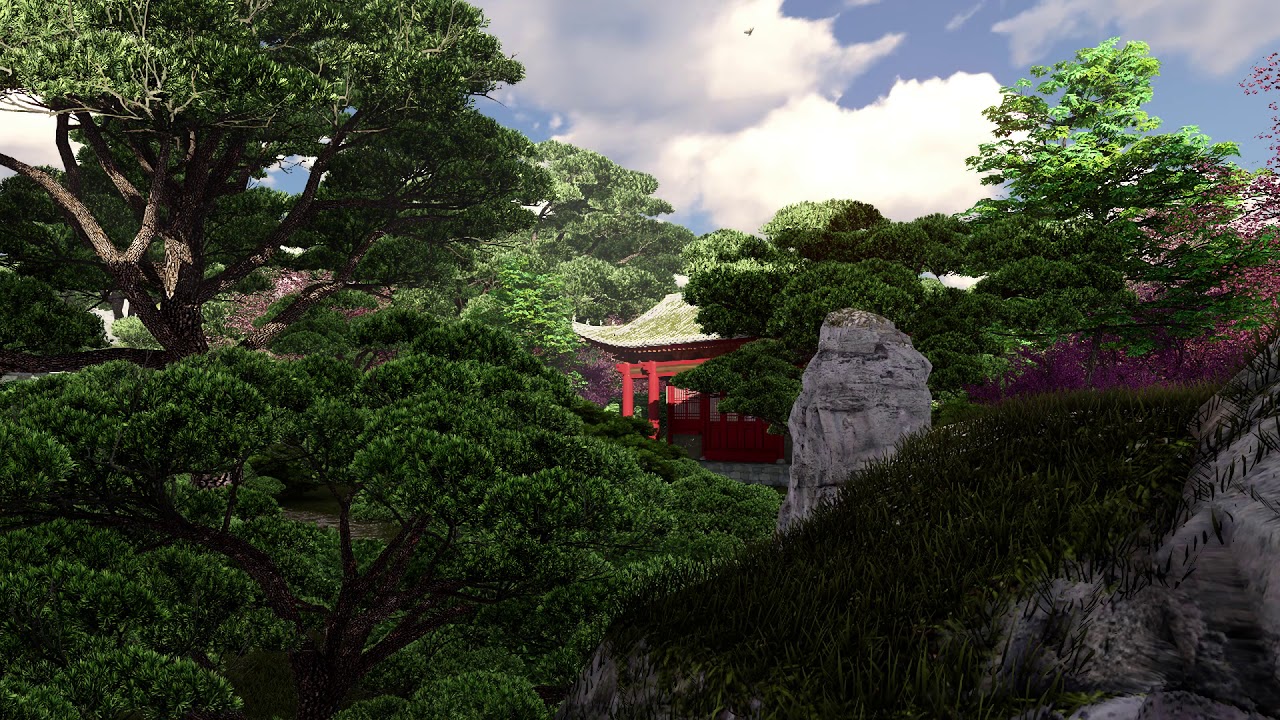 ( CGI 4k Stock Footage ) Japansese asian buddhist architecture temple ...