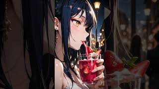 A Quiet Sip Under the Night Lights 🌙🍓 #lofi #lofihiphop #cozynights #piano