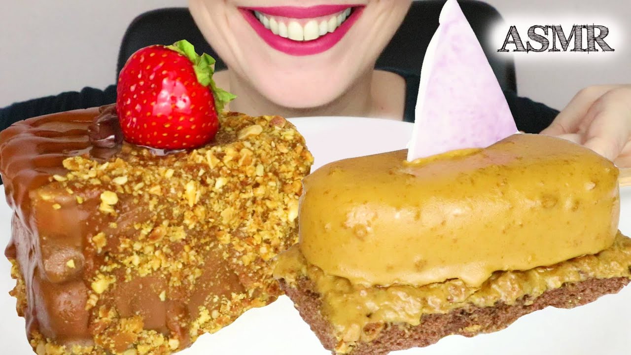 CHOCOLATE & SALTED CARAMEL MOUSSE CAKES 🎂 | No Talking | ASMR Mukbang  - 먹방 | Real Eating Sounds