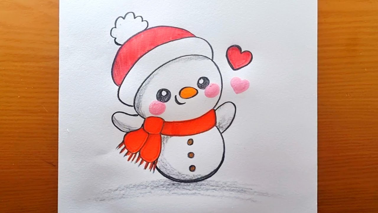 COME DISEGNARE UN PUPAZZO  DI NEVE NATALE KAWAII FACILE ⛄ | Disegni di Natale