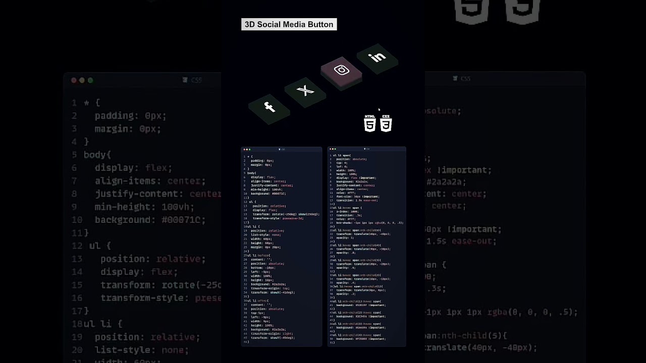 3D social media button using HTML and CSS Follow @tr coding explore 