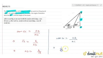 "The angle of elevation of the top of a tower at a point on the ground is `30o`. On walking 24 m