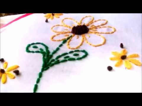 Hand embroidery sun flower embroidery design back stitch  youtube Hand embroidery sun flower embroidery design back stitch  youtube