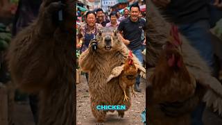 Marmot and cat steal chicken and party, hilarious twists and turns। 🤣#shortvideo