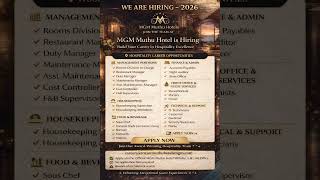 🔥 MGM Muthu Hotel Hiring 2026 | Multiple Luxury Hotel Jobs Available – Apply Now!