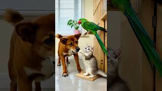 Watch This Parrot Boss Around A Dog Kitten