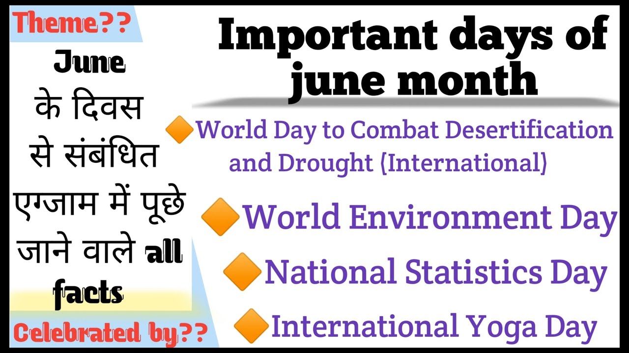 जून के महत्वपूर्ण दिवस और थीम 2021 | Important days and themes june 2021 | June important days