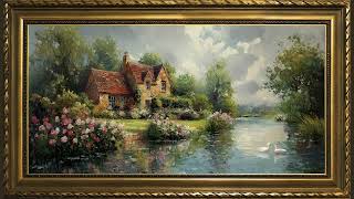 Cottage Lake Garden, Vintage Impressionist Oil Painting | Framed TV Art Screensaver with Calm Music screenshot 3