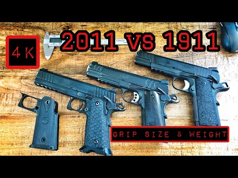 4k-sti-2011-vs-1911.-grip-size-&-weight.-caliper-measurements.-everyday-carry-police-duty-gun.