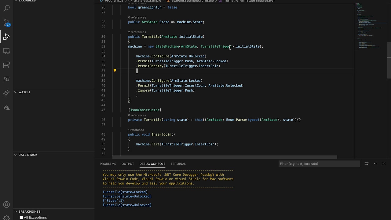 Building a state machine with the Stateless C# library - YouTube