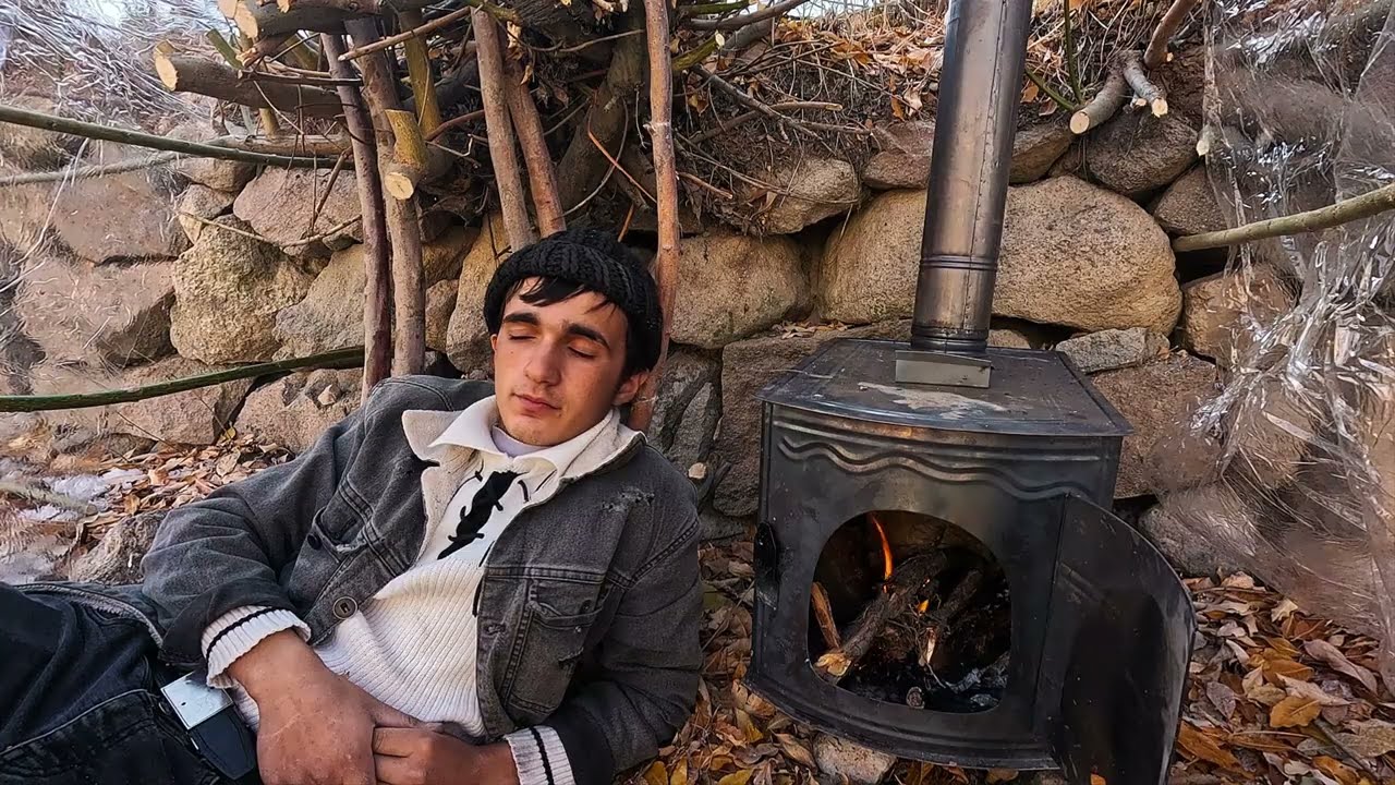 Bushcraft and Cooking In Mountain, Hot Stove, and Plastic Shelter #outdoor #camping