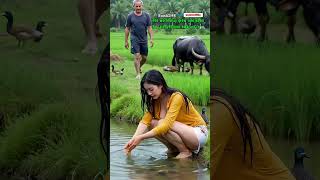 Refreshing Village Girl River Bath Rain Sounds Asmr