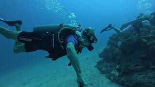 130 feet down, low light diving