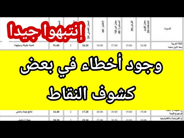 أخطاء في بعض كشوف النقاط انتبهوااااا.....