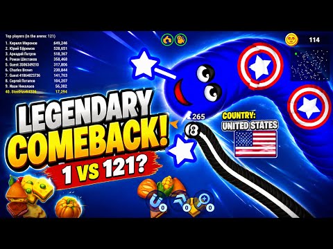 LEGENDARY 1 VS 121 COMEBACK IN WORMS ZONE.IO 🐍🔥 | BIGGEST SNAKE DESTROYED THE ENTIRE LOBBY 😱