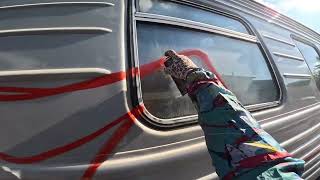 Single player pART33. Graffiti ASMR.  PX 30 tags and a bright red Wekboy on a train