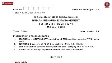BCOM 3RD SEM HONS HUMAN RESOURCE MANAGEMENT JAN 2021 | PTU