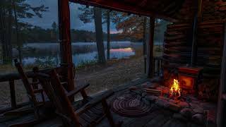 Relaxing Fireplace in a Cabin with Gentle Rain Outside to Relax, Study, Sleep