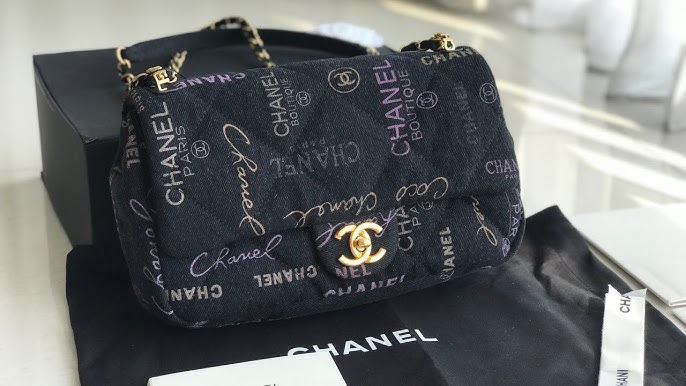 Chanel Perfume Bottle Embroidered Denim Jumbo Flap Bag Ruthenium