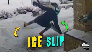 Lady Slips on Ice While Trying to Shovel It